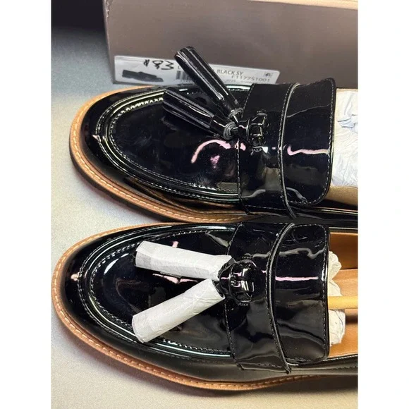 Franco Sarto Womens Black Patent Tassel Loafers Platform Lug Sole  7.5M - Picture 6 of 15